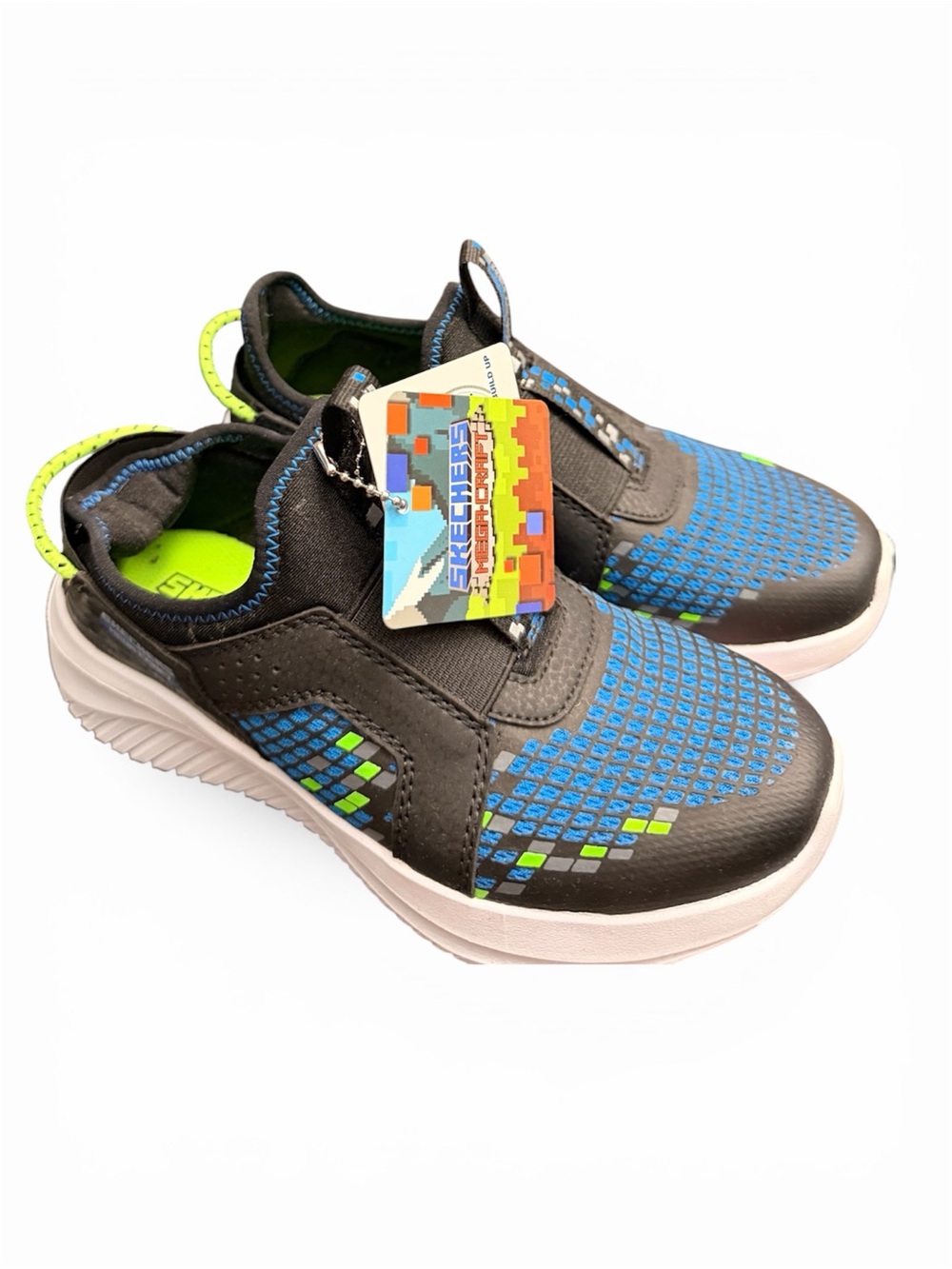 Skechers Kids Black, Blue & Neon Green Slip-On Sneakers